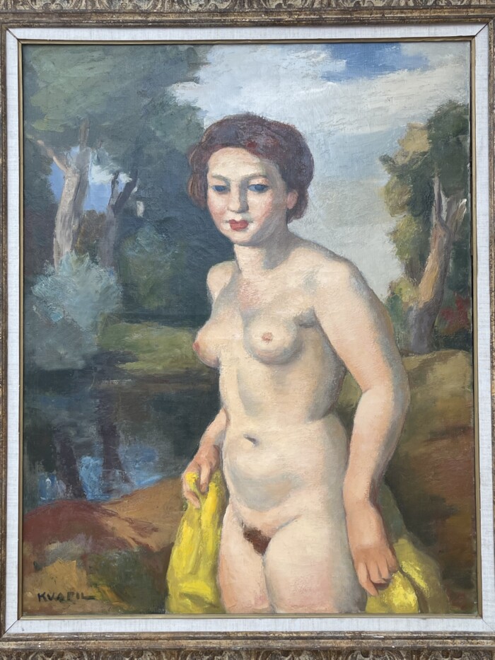 "Femme nue tenant un drapé jaune dans un paysage", Charles Kvapil (1884-1957) – Image 2