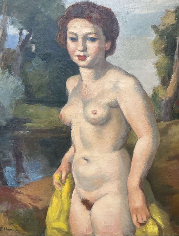 "Femme nue tenant un drapé jaune dans un paysage", Charles Kvapil (1884-1957) – Image 5